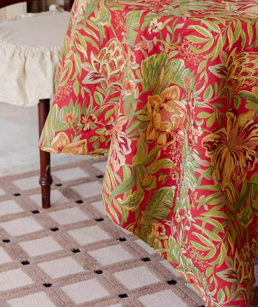 Large Modern Rectangle Tablecloth for Dining Table, Flower Pattern Red Table Covers for Round Table, Farmhouse Table Cloth for Oval Table-ArtWorkCrafts.com