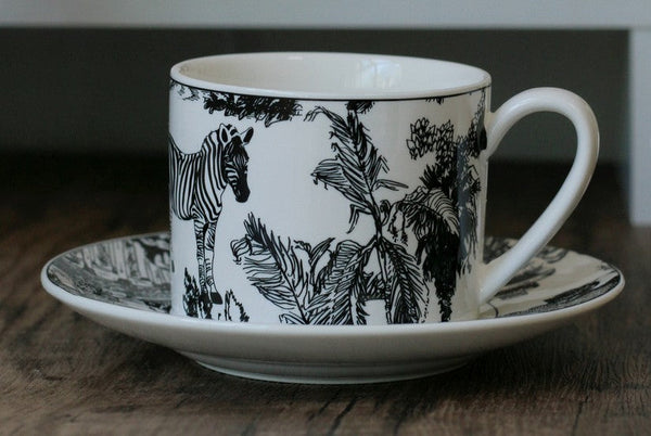 Royal Ceramic Cups, Elegant Ceramic Coffee Cups, 6.8 oz Tea Cup and Saucer in Gift Box, Zebra Jungle Porcelain Tea Cup Saucer Set-ArtWorkCrafts.com