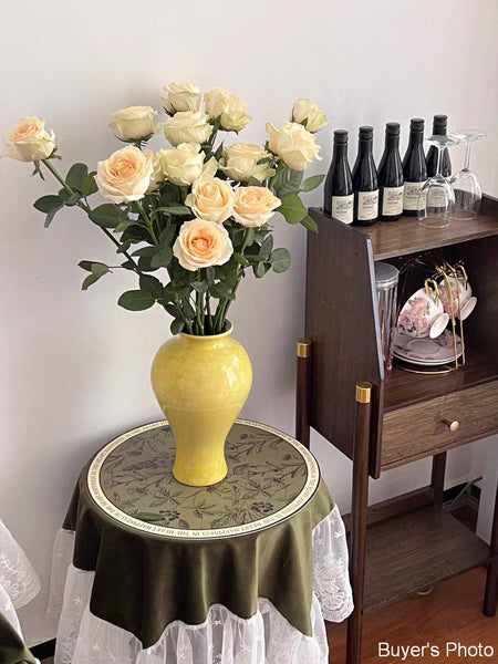 Porcelain Flower Vases, Handmade Water Holding Flower Vase, Yellow Flower Vases on Table, Ceramic Bud Vases-ArtWorkCrafts.com