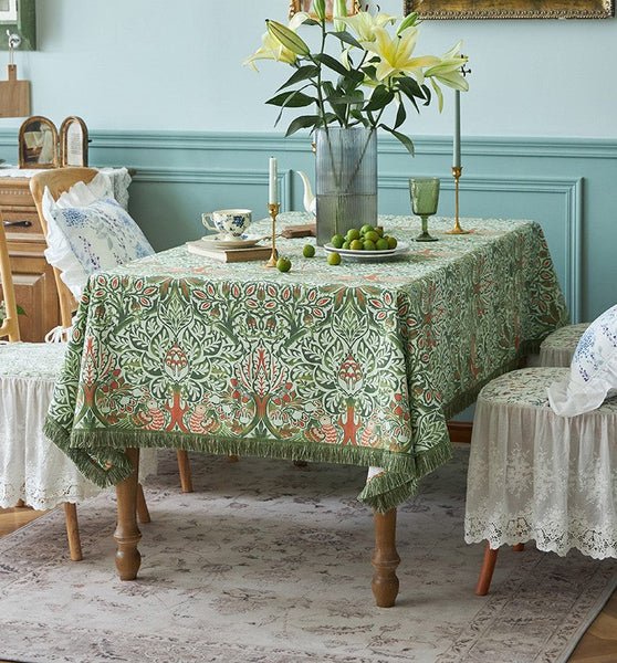 Green Flower Pattern Tablecloth for Home Decoration, Large Square Tablecloth for Round Table, Extra Large Rectangle Tablecloth for Dining Room Table-ArtWorkCrafts.com