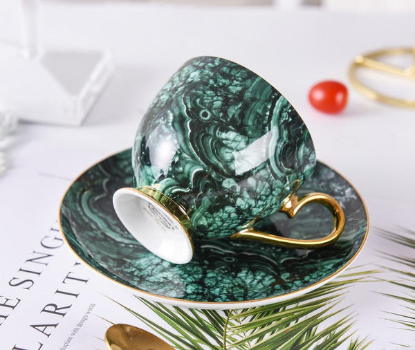 Beautiful British Green Tea Cups, Unique Porcelain Cup and Saucer, Royal Ceramic Coffee Cups, Creative Bone China Porcelain Tea Cup Set-ArtWorkCrafts.com