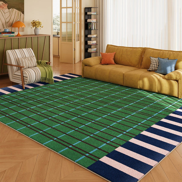 Modern Rugs for Living Room, Geometric Area Rugs, Green Mid Century Contemporary Rugs, Colorful Area Rugs for Bedroom-ArtWorkCrafts.com