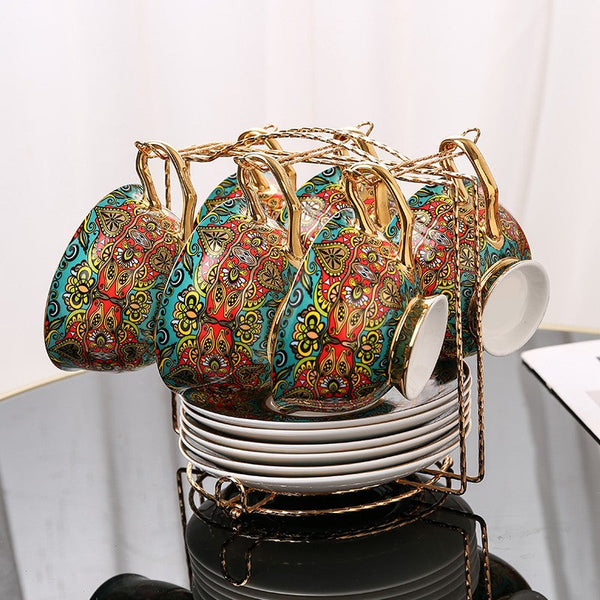 Royal Bone China Porcelain Tea Cup Set, Elegant British Ceramic Coffee Cups, Unique British Tea Cup and Saucer in Gift Box-ArtWorkCrafts.com