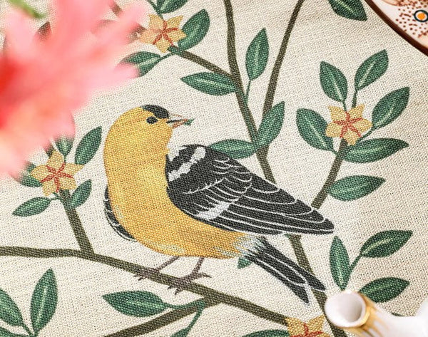 Oriole and Golden Orange Tree Table Cover, Extra Large Modern Tablecloth, Rectangle Tablecloth for Dining Table, Square Linen Tablecloth for Coffee Table-ArtWorkCrafts.com