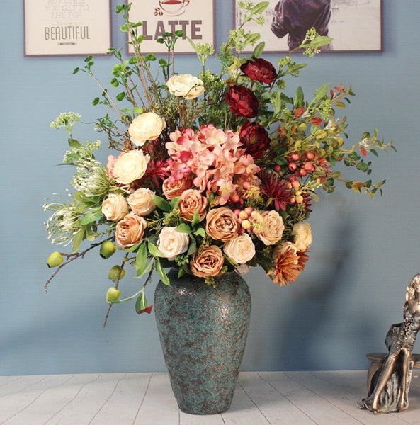 Modern Large Bunch of Flowers Arrangement Interior Design, Creative Artificial Floral Arrangement for Bedroom, Creative Faux Silk Floral Bouquet Table Centerpiece-ArtWorkCrafts.com