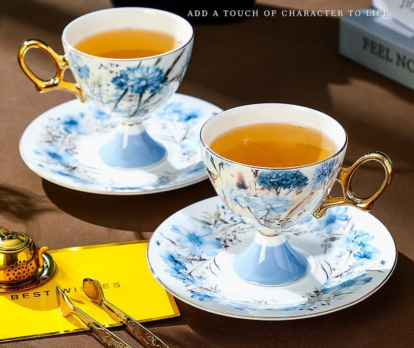Porcelain Tea Cup Set and Saucer Set, British Tea Cup set, Ceramic Tea Cup and Saucer Set in Gift Box, Elegant Ceramic Coffee Cup with Saucer-ArtWorkCrafts.com