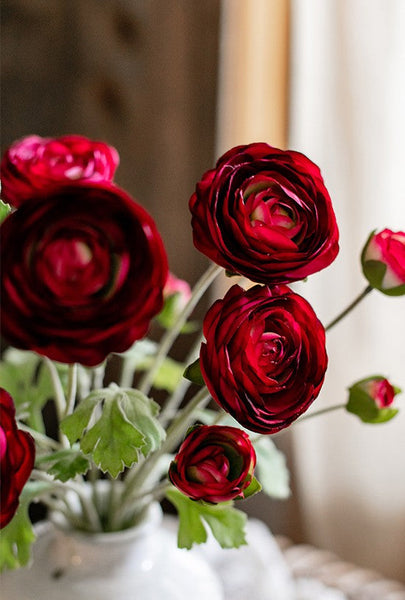 Bedroom Flower Arrangement Ideas, Red Ranunculus Asiaticus Flowers, Simple Modern Floral Arrangement Ideas for Home Decoration, Spring Artificial Floral for Dining Room-ArtWorkCrafts.com