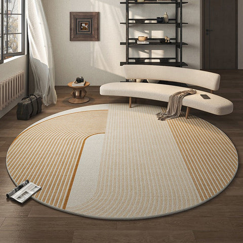 Geometric Modern Round Rugs for Living Room, Contemporary Area Rugs for Bedroom, Round Area Rugs for Dining Room, Coffee Table Rugs, Circular Modern Area Rug-ArtWorkCrafts.com