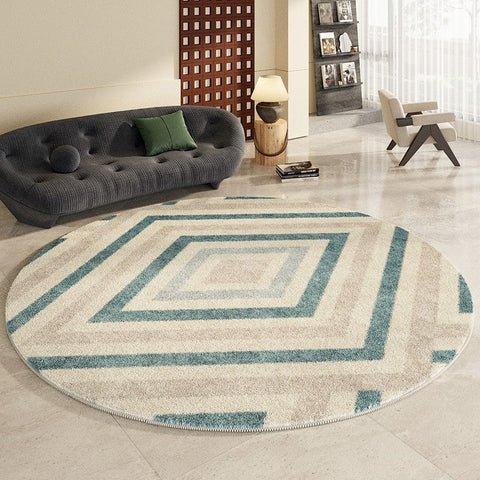 Simple Abstract Contemporary Round Rugs, Modern Area Rugs under Coffee Table, Geometric Modern Rugs for Bedroom, Thick Round Rugs for Dining Room