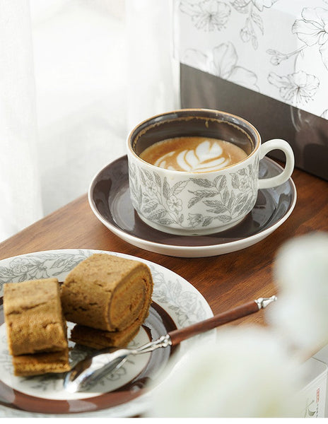 Vintage Porcelain Tea Cup Saucer Set, 8 oz British Tea Cup and Saucer in Gift Box, Royal Ceramic Cups, Elegant Ceramic Coffee Cups-ArtWorkCrafts.com