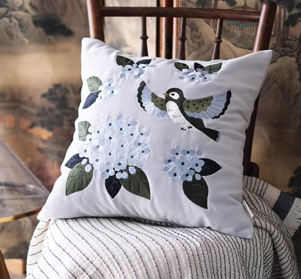 Vintage Decorative Pillows, Embroidered Swallow Birds Cushion, Decorative Pillows for Couch, Modern Throw Pillows for Bedroom, Decorative Pillow Arrangement Ideas for Couch-ArtWorkCrafts.com