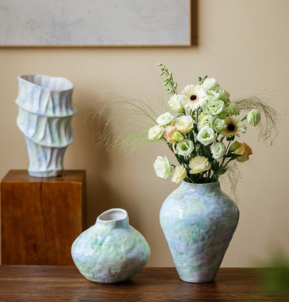 Centerpiece on Dining Table, Modern Porcelain Flower Vases, Handmade Water Holding Flower Vases, Ceramic Bouquet Vases, Flower Vases on Table-ArtWorkCrafts.com