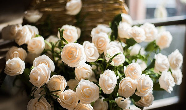 Flower Arrangement Ideas for Living Room, White Camellia Flowers, Modern Artificial Flowers for Home Decoration, Simple Artificial Floral for Bedroom-ArtWorkCrafts.com