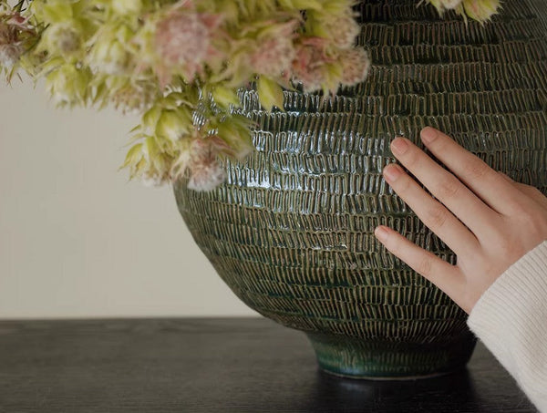 Large Contemporary Vases on Dining Table, Handmade Modern Flower Vase, Centerpiece Ceramic Bouquet Vases, Green Porcelain Vases for Modern Home Decor-ArtWorkCrafts.com