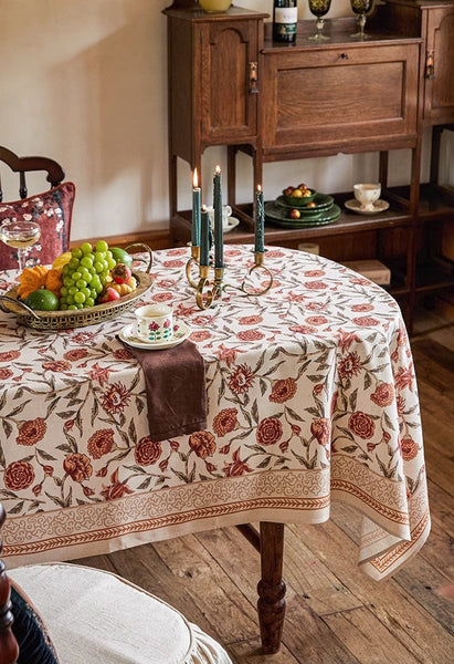 Long Rectangular Tablecloth for Dining Room Table, Flower Farmhouse Table Covers, Square Tablecloth for Round Table, Extra Large Modern Tablecloth for Living Room-ArtWorkCrafts.com