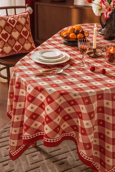 Red Heart-shaped Table Cover for Dining Room Table, Holiday Red Tablecloth for Dining Table, Modern Rectangle Tablecloth for Oval Table-ArtWorkCrafts.com