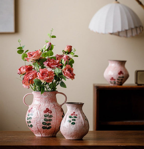 Handmade Water Holding Flower Vases, Rustic Pottery Flower Vases, Small Flower Vases on Table, Pink Bud Vases-ArtWorkCrafts.com