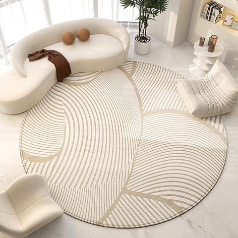 Contemporary Modern Rug for Living Room, Geometric Round Rugs for Dining Room, Modern Area Rugs for Bedroom, Circular Modern Rugs under Chairs-ArtWorkCrafts.com