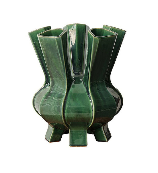 Unique Handmade Modern Flower Vase, Centerpiece Ceramic Bouquet Vases, Contemporary Vases on Dining Table, Green Porcelain Vases for Modern Home Decor-ArtWorkCrafts.com