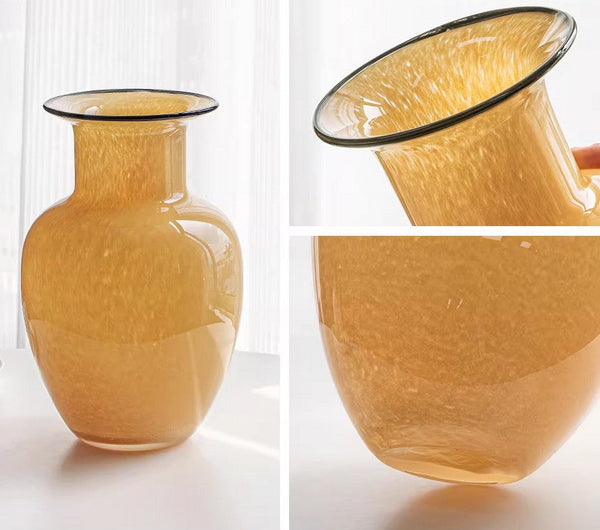 Contemporary Vases for Modern Home Decor, Handmade Liuli Vases, Color Glaze Vase, Yellow Glass Bud Vases, Centerpiece Vases on Table-ArtWorkCrafts.com
