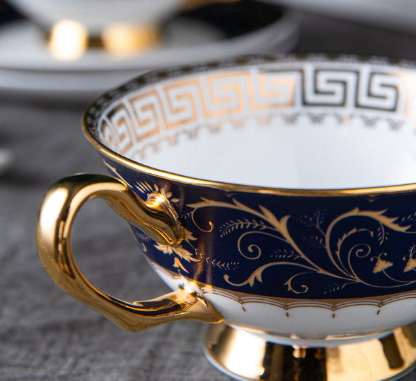Porcelain Tea Cup Saucer Set, Unique Blue Tea Cup and Saucer in Gift Box, Royal Ceramic Cups, Elegant Ceramic Coffee Cups-ArtWorkCrafts.com