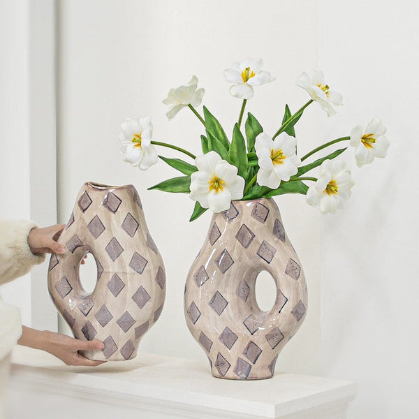 Contemporary Vases for Modern Home Decor, Porcelain Flower Vases, Flower Vases on Table, Ceramic Bouquet Vases, Dining Table Centerpiece-ArtWorkCrafts.com