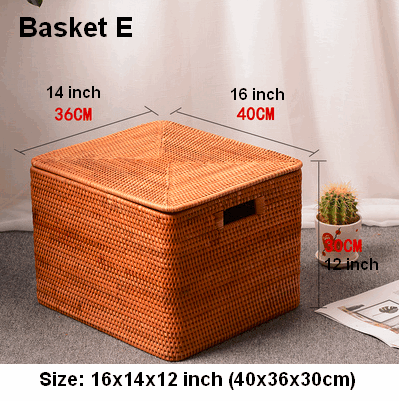 Rectangular Storage Basket with Lid, Rattan Storage Baskets for Shelves, Kitchen Storage Baskets, Storage Baskets for Clothes, Laundry Woven Baskets-ArtWorkCrafts.com