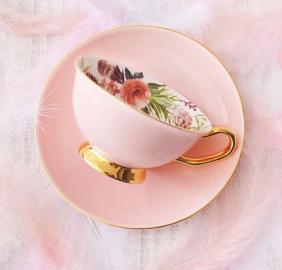 Royal Porcelain Tea Cup Saucer Set, Elegant Flower Pattern Ceramic Coffee Cups, Beautiful British Tea Cups, Unique Traditional Afternoon Tea Cup and Saucer in Gift Box-ArtWorkCrafts.com