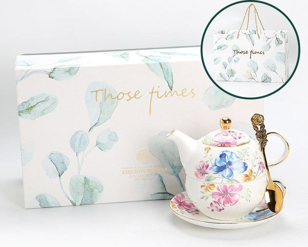 Ceramic Tea Pot with Integrated Cup, Stackable Teapot and Cup Set, Porcelain Teapot with Matching Cup and Saucer in Gift Box, Mother and Baby Teapot with Matching Saucer-ArtWorkCrafts.com