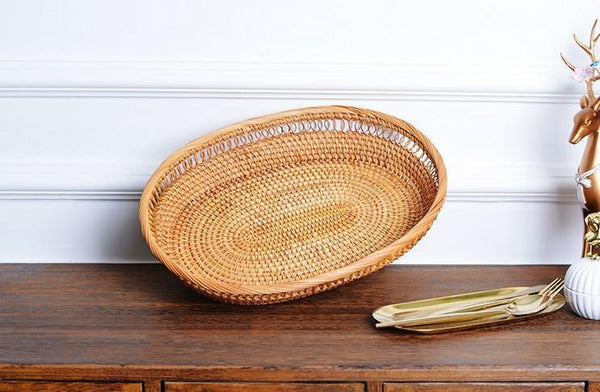 Rattan Storage Basket for Pantry, Round Storage Basket, Storage Baskets for Kitchen, Woven Storage Basket for Dining Room-ArtWorkCrafts.com