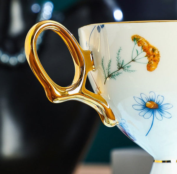 Elegant British Ceramic Coffee Cup with Saucer, 6.8 oz Tea Cup and Saucer Set in Gift Box, Floral Porcelain Tea Cup and Saucer Set, Flower Ceramic Tea Cup and Saucer-ArtWorkCrafts.com