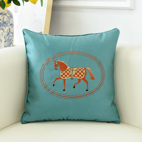 Modern Sofa Decorative Pillows, Embroider Horse Pillow Covers, Modern Decorative Throw Pillows, Horse Decorative Throw Pillows for Couch-ArtWorkCrafts.com