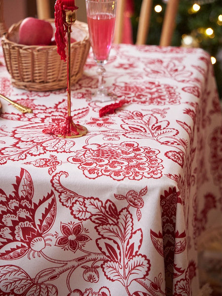 Flower Pattern Tablecloth for Holiday Decoration, Square Tablecloth for Round Table, Large Cotton Rectangle Tablecloth for Home Decoration, Farmhouse Table Cloth Dining Room Table-ArtWorkCrafts.com