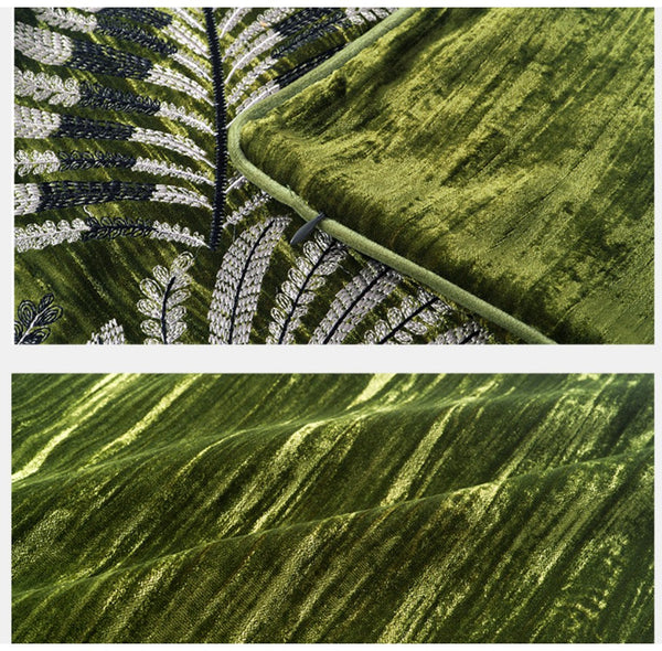 Large Throw Pillow for Interior Design, Embroidery Leaves Green Decorative Sofa Pillows, Luxury Decorative Throw Pillows for Couch, Large Square Modern Sofa Pillows-ArtWorkCrafts.com