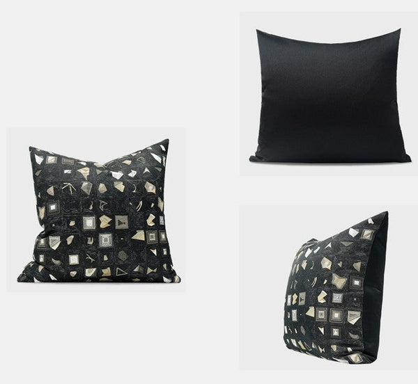 Abstract Black Decorative Throw Pillows, Geomeric Contemporary Square Modern Throw Pillows for Couch, Large Simple Throw Pillow for Interior Design-ArtWorkCrafts.com