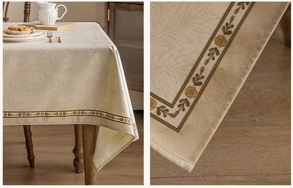 Cream Color Table Cover for Dining Room Table, French Style Tablecloth for Dining Table, Modern Rectangle Tablecloth for Oval Table-ArtWorkCrafts.com