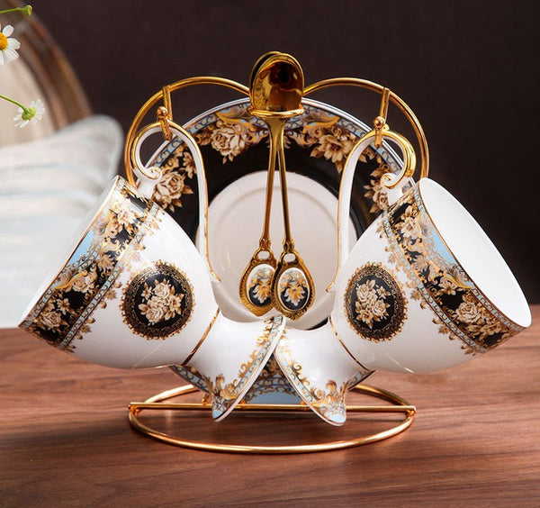 Royal Bone China Porcelain Tea Cup Set, Tea Cups and Saucers in Gift Box as Birthday Gift, Elegant Ceramic Coffee Cups, Beautiful British Tea Cups-ArtWorkCrafts.com