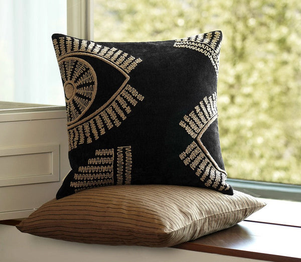 Geometric Modern Sofa Pillows, Large Square Decorative Throw Pillows for Couch, Large Black Decorative Throw Pillows, Black Geometric Sofa Pillows for Interior Design-ArtWorkCrafts.com