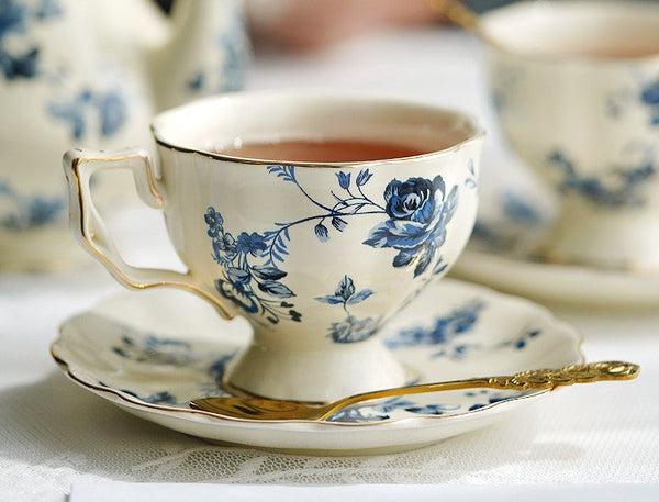 Elegant Vintage Ceramic Coffee Cups for Traditional Afternoon Tea, Royal Ceramic Cups, French Style China Porcelain Tea Cup Saucer Set, 6.8 oz Tea Cup and Saucers-ArtWorkCrafts.com
