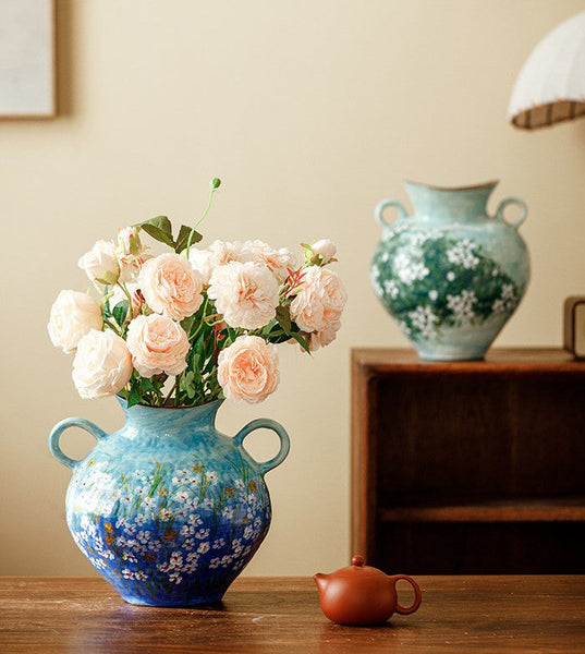 Large Flower Vases on Table, Modern Pottery Flower Vases, Centerpiece on Dining Table, Handmade Water Holding Flower Vases, Pottery Bud Vases-ArtWorkCrafts.com