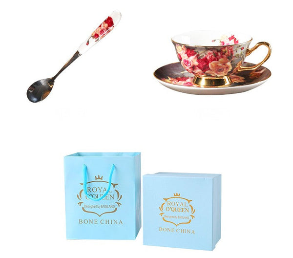Ceramic Tea Cup and Saucer in Gift Box, Rose Flower Royal Porcelain Tea Cup Saucer Set, Elegant Ceramic Coffee Cups, Beautiful British Tea Cups-ArtWorkCrafts.com