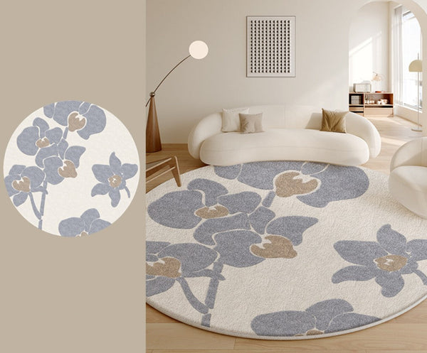 Bedroom Abstract Modern Area Rugs, Contemporary Modern Rugs, Geometric Round Rugs for Dining Room, Flower Pattern Circular Modern Rugs under Chairs-ArtWorkCrafts.com