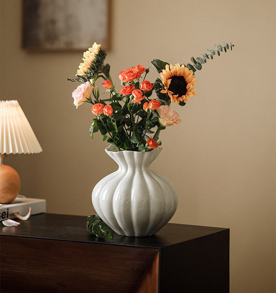 Modern Flower Vase Centerpiece on Table, Handmade Water Holding Flower Vases, Porcelain Flower Vases, Ceramic Bouquet Vases-ArtWorkCrafts.com
