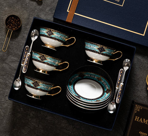 Unique Tea Cup and Saucer in Gift Box, Elegant British Ceramic Coffee Cups, Bone China Porcelain Tea Cup Set for Office-ArtWorkCrafts.com