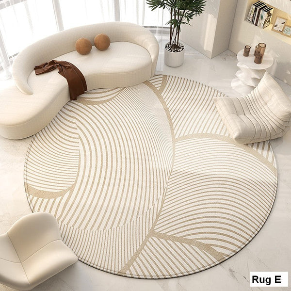 Abstract Modern Area Rugs for Bedroom, Circular Modern Rugs under Chairs, Geometric Round Rugs for Dining Room, Contemporary Modern Rug for Living Room-ArtWorkCrafts.com