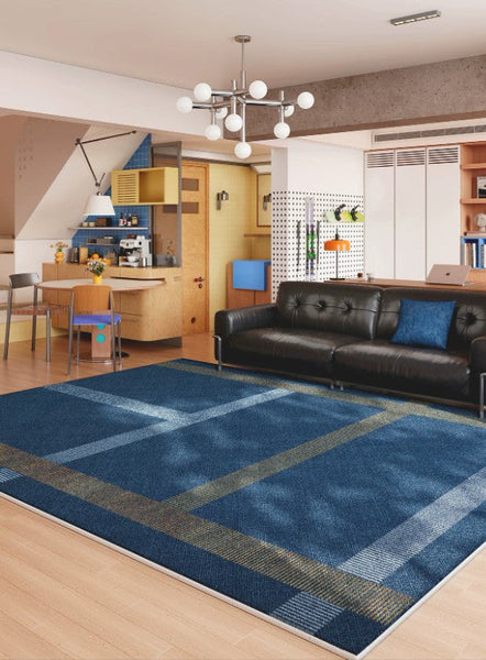 Washable Contemporary Modern Rugs, Blue Modern Rugs for Living Room, Large Modern Rugs for Dining Room, Modern Rugs Next to Bed