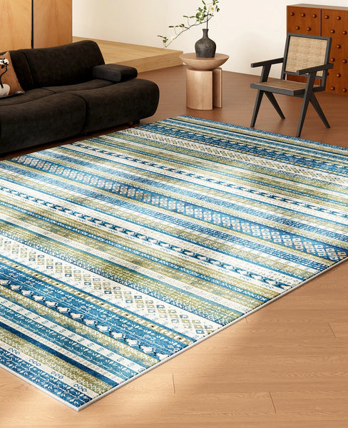 Blue Modern Rugs for Dining Room, Boho Style Carpets Next to Bed, Contemporary Modern Rugs, Modern Rugs for Living Room
