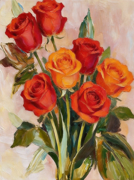 Hand Painted Canvas Art, Original Flower Paintings, A Bunch of Red Rose Flowers, Original Oil Paintings, Small Canvas Artwork-ArtWorkCrafts.com