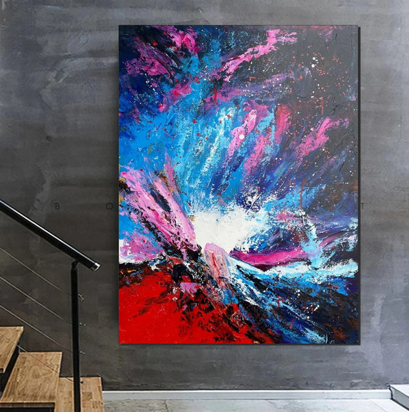 Abstract Paintings Behind Sofa, Contemporary Canvas Wall Art, Buy Paintings Online, Acrylic Paintings for Bedroom, Palette Knife Canvas Art-ArtWorkCrafts.com