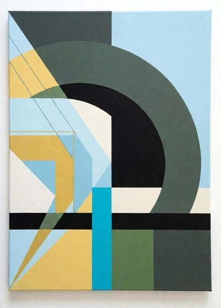 Acrylic Modern Canvas Wall Art, Sky Blue, Sage Green, Yellow Color, Geometric Abtract Art for Modern Living Room